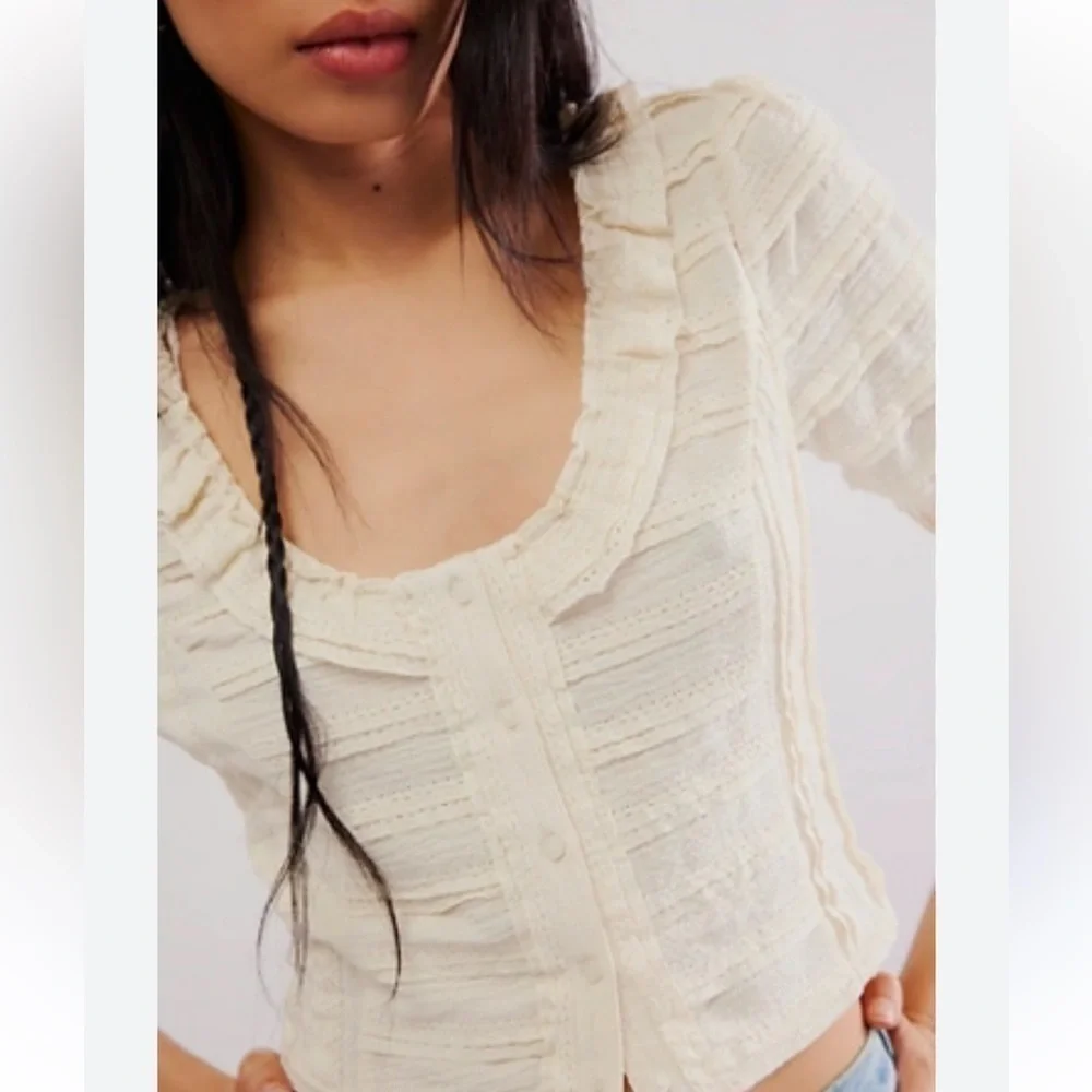 Free People Natasha blouse cream ruffle scoop neck button top XLG